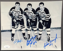 Load image into Gallery viewer, Autographed Signed B&W Photo Boston Bruins Linemates Bucyk Stasiuk Horvath JSA