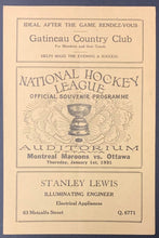 Load image into Gallery viewer, 1931 Ottawa Auditorium Hockey Program Montreal Maroons vs Senators Babe Siebert