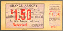 Load image into Gallery viewer, 1929 Boxing Ticket Orange Armory 44th Division Signal Corps Amateur Tournament