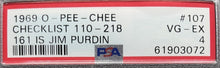 Load image into Gallery viewer, 1969 O-Pee-Chee Checklist 110-218 #107 161 Is Jim Purdin PSA VG-Ex 4