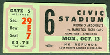 Load image into Gallery viewer, 1969 CFL Football Ticket Hamilton Tiger Cats vs Toronto Argos Civic Stadium