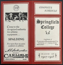 Load image into Gallery viewer, 1927-28 Springfield College Pocket Schedule Varsity Sports Basketball + Hockey +