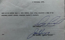 Load image into Gallery viewer, Doug Favell + Maple Leafs GM Jim Gregory Signed Autographed Player Document
