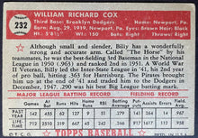 Load image into Gallery viewer, 1952 Topps Baseball Billy Cox #232 Brooklyn Dodgers MLB Card Vintage