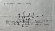 Load image into Gallery viewer, 1979 Yasser Arafat Typed Signed Letter Addresses Palestinian Israel Conflict LOA