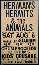Load image into Gallery viewer, 1966 Herman's Hermits Concert Ticket + CHUM Chart Maple Leaf Stadium Music VTG