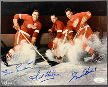 Load image into Gallery viewer, Autographed Detroit Red Wings Gordie Howe Ted Lindsay Sid Abel Photo Signed NHL