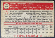 Load image into Gallery viewer, 1952 Topps Baseball #49 Johnny Sain MLB Card Vintage New York Yankees