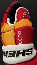 Load image into Gallery viewer, 2022 Matthew Tkachuk Game Worn Sherwood Code V Hockey Gloves Calgary Flames NHL