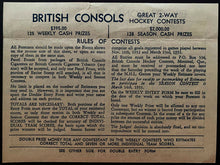 Load image into Gallery viewer, 1932 British Consols NHL Hockey Contest Entry Form Unused Vintage Old Rare