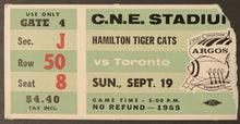 Load image into Gallery viewer, 1965 CFL Football Ticket CNE Stadium Toronto Argonauts vs Hamilton Tiger-Cats