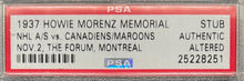 Load image into Gallery viewer, 1937 Howie Morenz Memorial Game Ticket Stub PSA Slabbed NHL Hockey VTG Canadiens