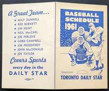 Load image into Gallery viewer, 1961 Toronto Maple Leaf Baseball Team Pocket Schedule Toronto Daily Star Version