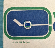 Load image into Gallery viewer, c1970 Vintage Full Size Vancouver Canucks Pennant w/ Attached Pin NHL Hockey