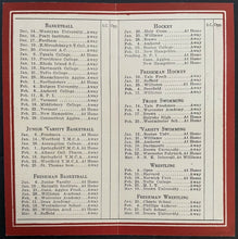 Load image into Gallery viewer, 1927-28 Springfield College Pocket Schedule Varsity Sports Basketball + Hockey +