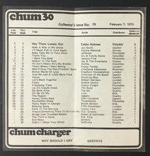 Load image into Gallery viewer, 1970 1050 Chum Radio Survey Chart Eddie Holman Joe South Dionne Warwick Top