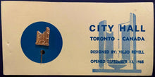 Load image into Gallery viewer, 1965 Toronto City Hall Pin and Card From Grand Opening Vintage Old Canada