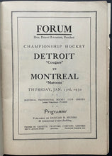 Load image into Gallery viewer, 1930 Rare Montreal Forum Hockey Program NHL Maroons v Detroit Cougars Vintage
