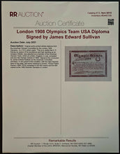Load image into Gallery viewer, Rare 1908 London Olympics Team USA Diploma Signed By Edward James Sullivan LOA
