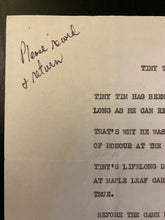 Load image into Gallery viewer, 1967 NHL Hockey Night in Canada Script Maple Leaf Gardens With Singer Tiny Tim