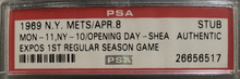 Load image into Gallery viewer, 1969 Montreal Expos 1st Ever Franchise Game + Win MLB Ticket Mets PSA Authentic