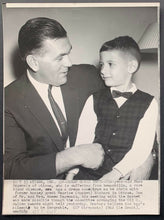Load image into Gallery viewer, 1962 Maurice Richard Wire Press Photo Rocket Visiting Child With Rare Disease