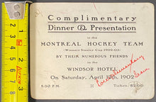 Load image into Gallery viewer, 1902 Vintage Montreal Hockey Club Archie Hooper Photo and Dinner Invitation