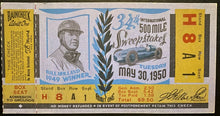 Load image into Gallery viewer, 1950 Indy 500 Ticket Indianapolis Motor Speedway Johnnie Parsons Rare Vintage