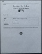 Load image into Gallery viewer, Sept 22 2020 Toronto Blue Jays New York Yankees Line-Up Card MLB Baseball Holo