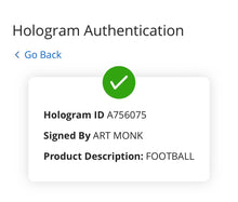 Load image into Gallery viewer, Art Monk Autographed Wilson Football Signed Washington Redskins Fanatics