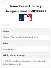 Load image into Gallery viewer, Frank Thomas Team Issued Game Used Toronto Blue Jays Road Grey Jersey MLB Holo
