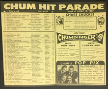Load image into Gallery viewer, 1967 Chum Radio Survey Chart Toronto Everly Bros. Turtles Jefferson Airplane