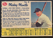 Load image into Gallery viewer, 1962 Mickey Mantle White Back Canadian Post Trading Card #5 MLB New York Yankees