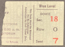 Load image into Gallery viewer, 1984 David Bowie Original Concert Ticket Buffalo Auditorium USA Vintage Music