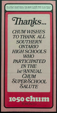 Load image into Gallery viewer, 1974 1050 Chum Chart Radio Survey Vintage Music Wrestler Sweet Daddy Siki