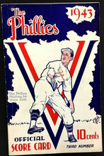 Load image into Gallery viewer, 1943 Philadelphia Phillies v Brooklyn Dodgers Baseball Program Signed Bob Finley