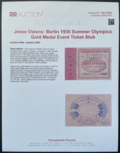 Load image into Gallery viewer, 1936 Berlin Summer Olympics Jesse Owens Gold Medal Ticket 4x100 Relay Record LOA