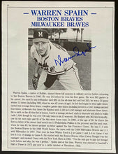 Load image into Gallery viewer, Vtg MLB Baseball Warren Spahn Signed Bio Page Autographed Milwaukee Braves HOFer