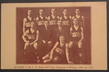 Load image into Gallery viewer, 1908 State Champions Detroit YMCA Basketball Team Postcard Postmarked May 3 1909