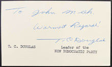 Load image into Gallery viewer, Tommy Douglas Signed Index Card Canadian Politician Autographed History JSA LOA