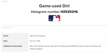 Load image into Gallery viewer, 2014 Derek Jeter Final Game @ Yankee Stadium Field Dirt MLB Holo New York HOF