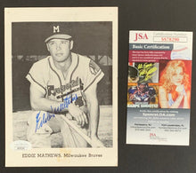 Load image into Gallery viewer, Eddie Mathews Autographed Signed 5x7 Photo MLB Baseball Milwaukee Braves JSA