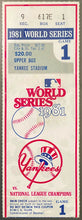 Load image into Gallery viewer, 1981 World Series Baseball Ticket Game 1 New York Yankee Vs Dodgers MLB icert