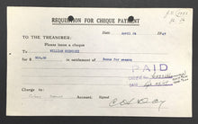 Load image into Gallery viewer, 1947 William Ezinicki Bonus Cheque Signed by Hap Day Toronto Maple Leafs Hockey