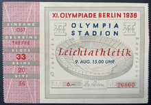 Load image into Gallery viewer, 1936 Berlin Summer Olympics Jesse Owens Gold Medal Ticket 4x100 Relay Record LOA