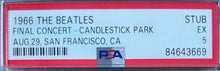 Load image into Gallery viewer, 1966 The Beatles Final Concert Ticket Stub Candlestick Graded & Slabbed EX 5 PSA