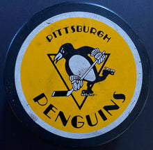 Load image into Gallery viewer, Pittsburgh Penguins Game Puck Vintage Hockey Used General Tire Slug Ziegler 1985