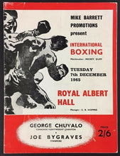 Load image into Gallery viewer, 1965 George Chuvalo Fight Program Royal Albert Hall Joe Bygraves Unscored Boxing