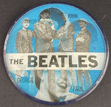 Load image into Gallery viewer, The Beatles Blue Vari-Vue Flicker Pinback Button Vintage Fab 4 John Lennon
