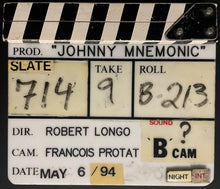 Load image into Gallery viewer, 1994 Johnny Mnemonic Clapper Board Film Slate Robert Longo Keanu Reeves Movie